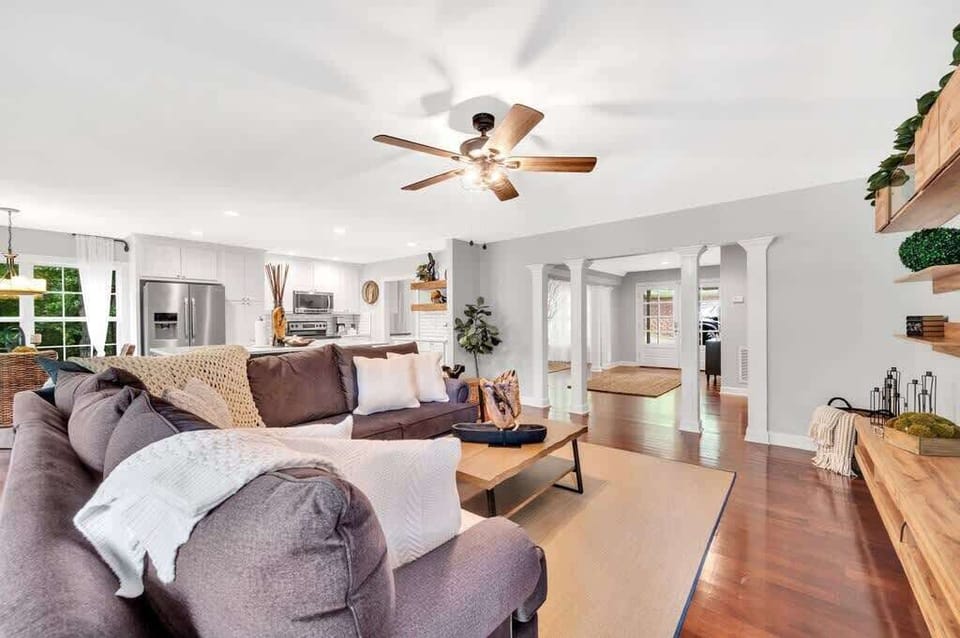 Sink into the large plush sofa and unwind with your favorite shows on the smart TV—comfort meets entertainment.