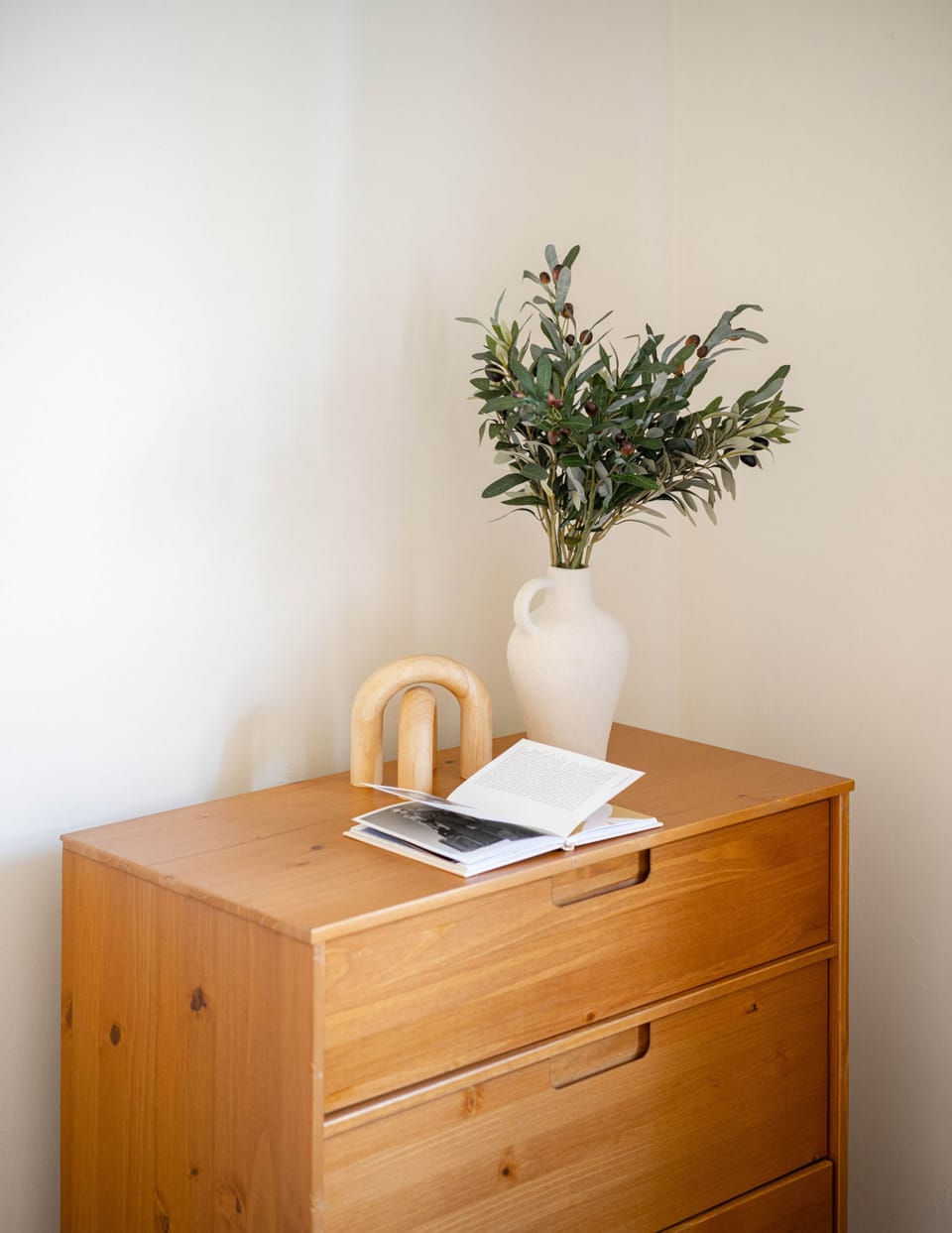 Minimalist dresser corner with natural elegance.