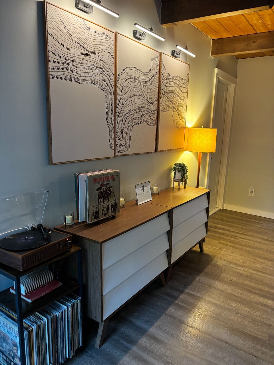 record player with vinyl collection