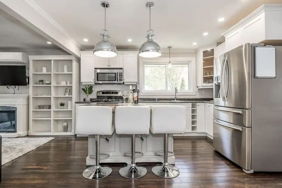 Fully stocked kitchen with appliances, cookware, and everything you need to cook at home