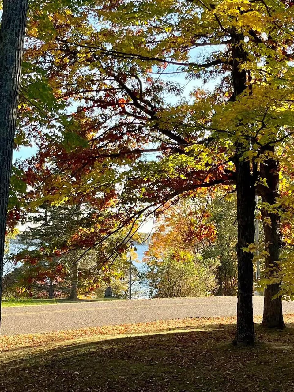 Catch a glimpse of the lake from the big deck. 