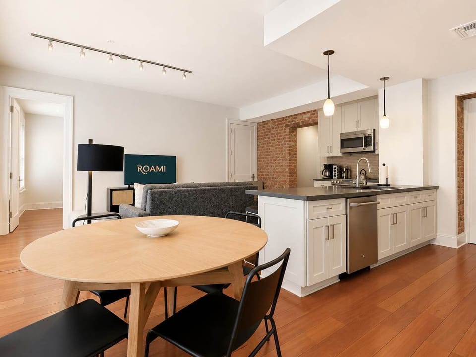 The dining table has seating for 4
