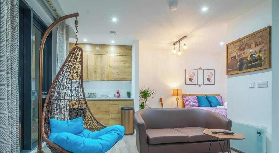 Lounge, Bedroom & Kitchen at Avo Apartments Short Lets & Serviced Accommodation