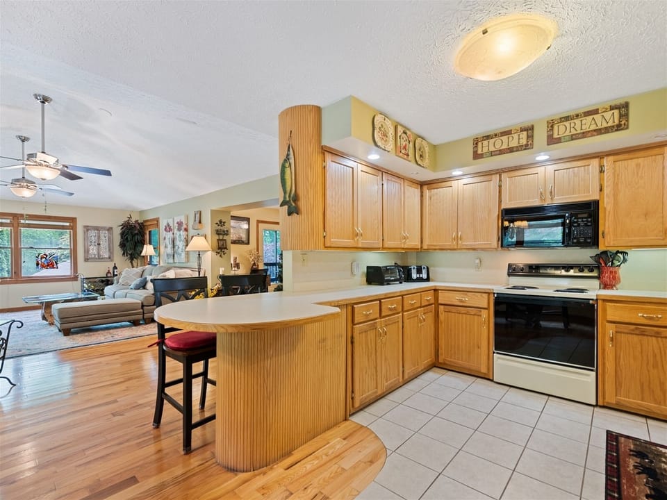 Kitchen view into living area