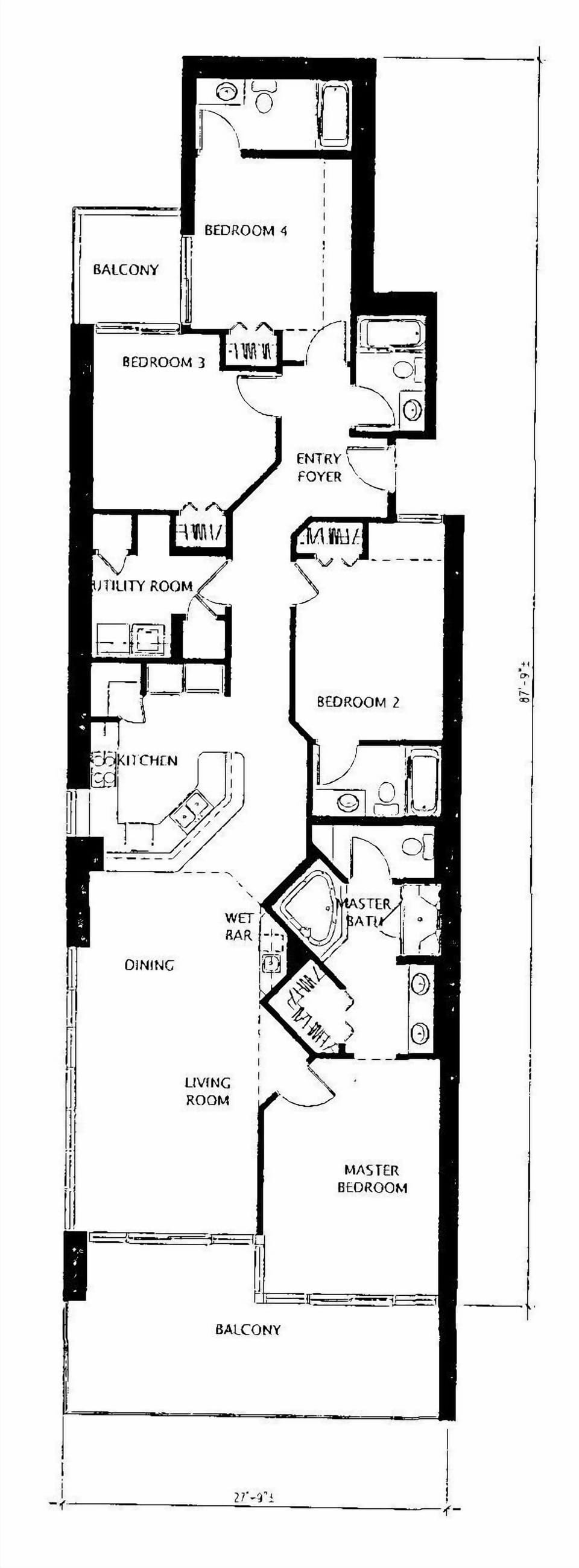 This floor plan showcases a spacious layout with a master bedroom, guest bedrooms, and a well-equipped kitchen