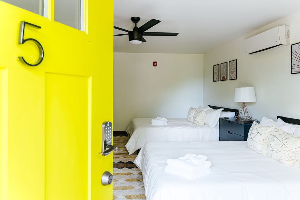 Vibrant, inviting entrance leads to your relaxing queen suite.