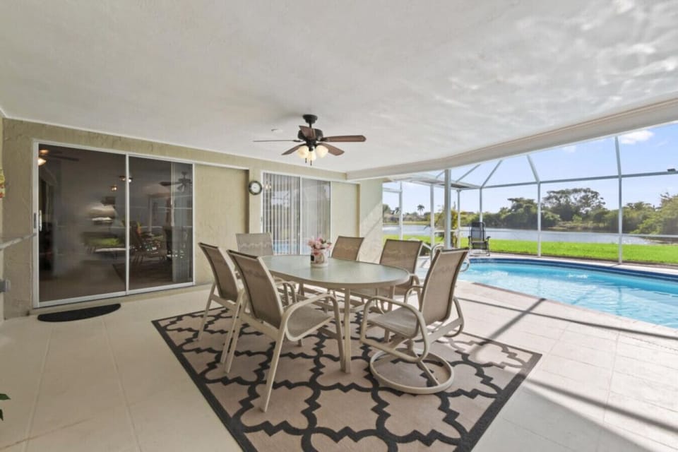 Patio with pool view