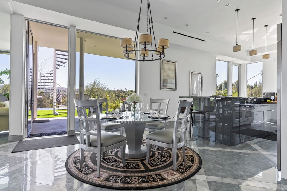 Dining area with outdoor views.