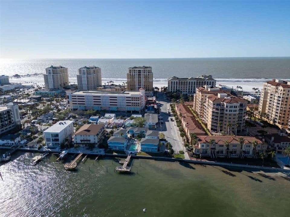 An aerial view of your next vacation! Sun, sand, and sparkling water as far as the eye can see.
