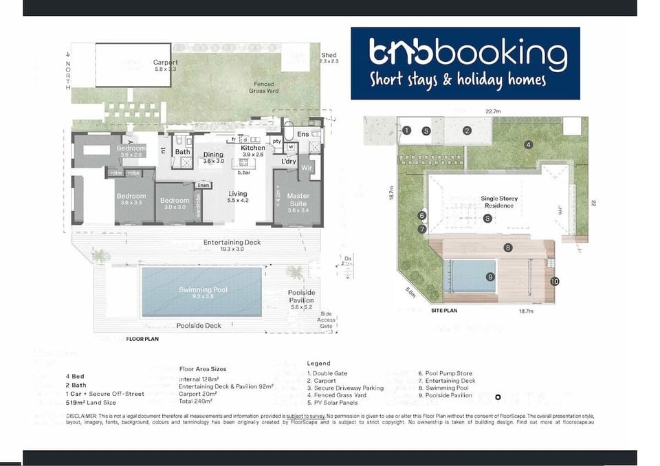 Floor plan with four bedrooms, two bathrooms and indoor-outdoor living.