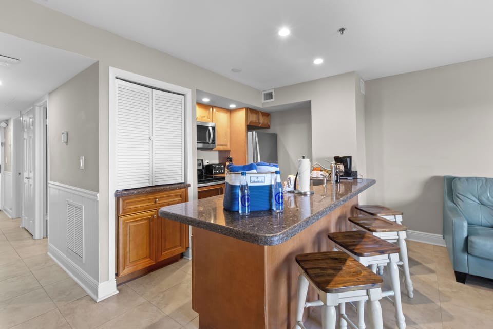 Cook comfortably with full-size appliances and ample counter space.