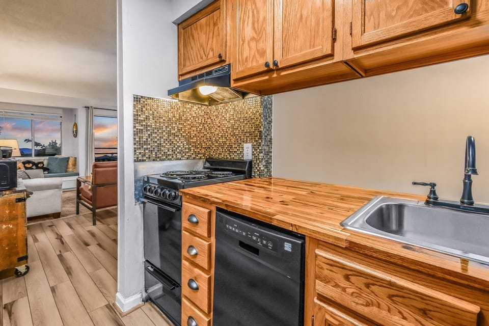 Indoors, Hardwood, Stained Wood, Kitchen, Sink