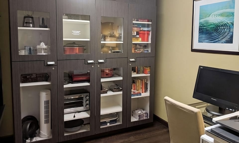 Grab essentials fast from the convenient on-site pantry shelves.