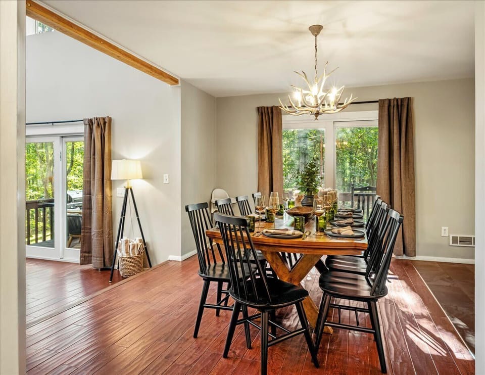 Our spacious dining table comfortably seats 10 — perfect for family dinners, game nights, or sharing stories over a delicious meal.

