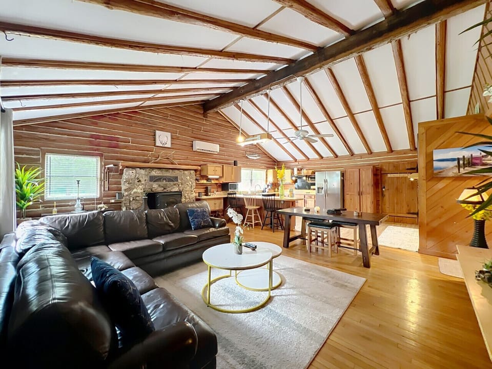 Spacious Living Room | Vaulted Ceilings & Rustic Beams