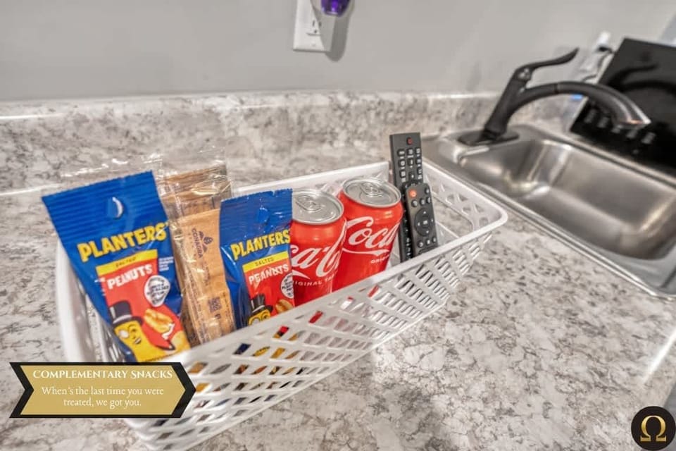 Complementary snacks and drinks in Theater Room. Also where the projector remotes are located. 