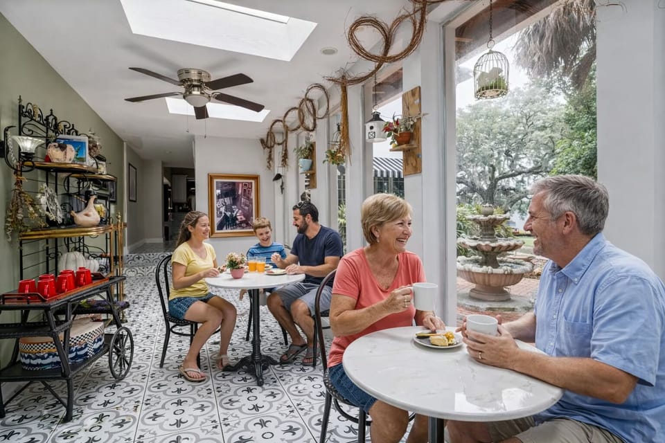 Sip coffee in our charming tea room with garden views, great for slow mornings and relaxed gatherings.