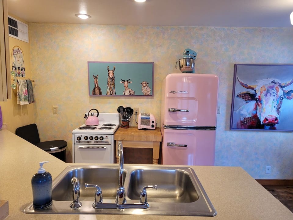 Small efficient, retro kitchen with modern conveniences