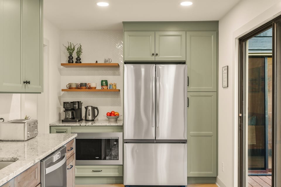 Full size refrigerator, pantry, microwave and coffee machine for your use during your stay. 
