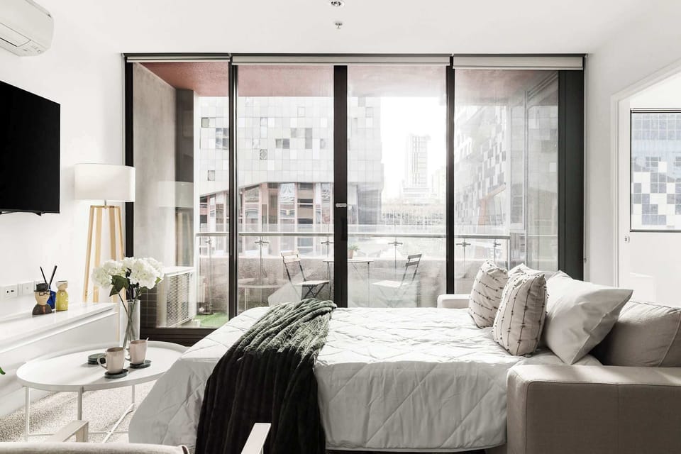 The sofa bed in it's double bed form.