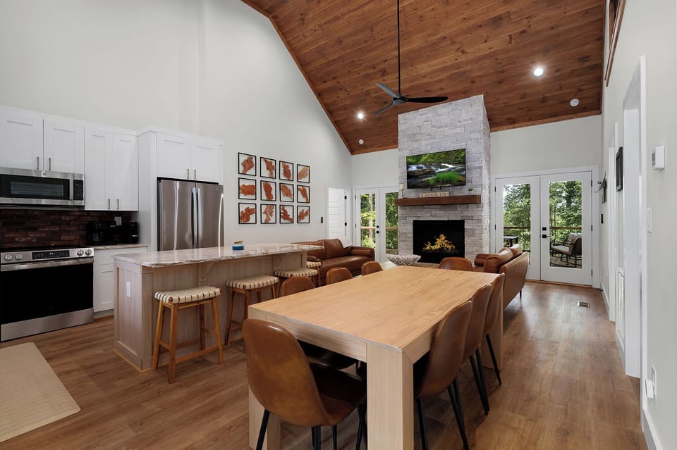 Table seating for 8 and 4 stools