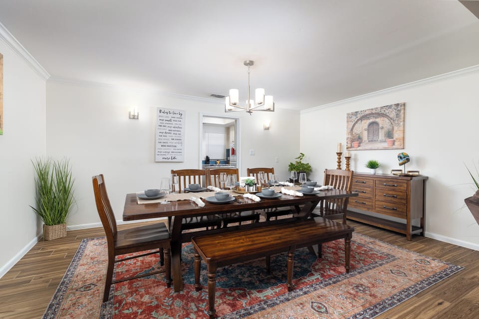 Family style dining. This is one of two dining areas.