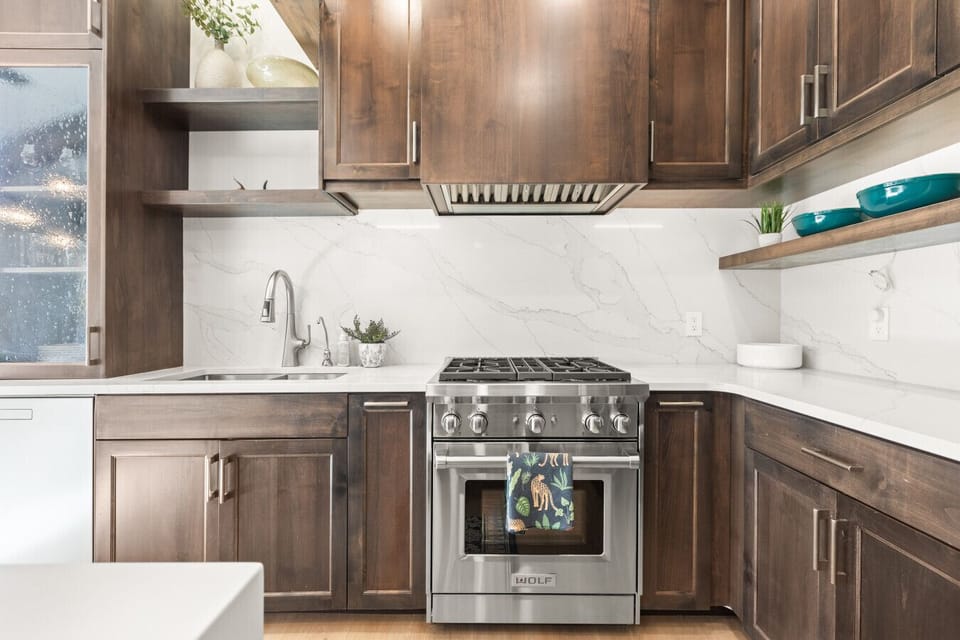 Spacious Gourmet Chefs kitchen with high end finishes