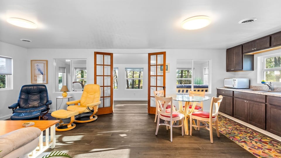 Open concept living room, dining and kitchen