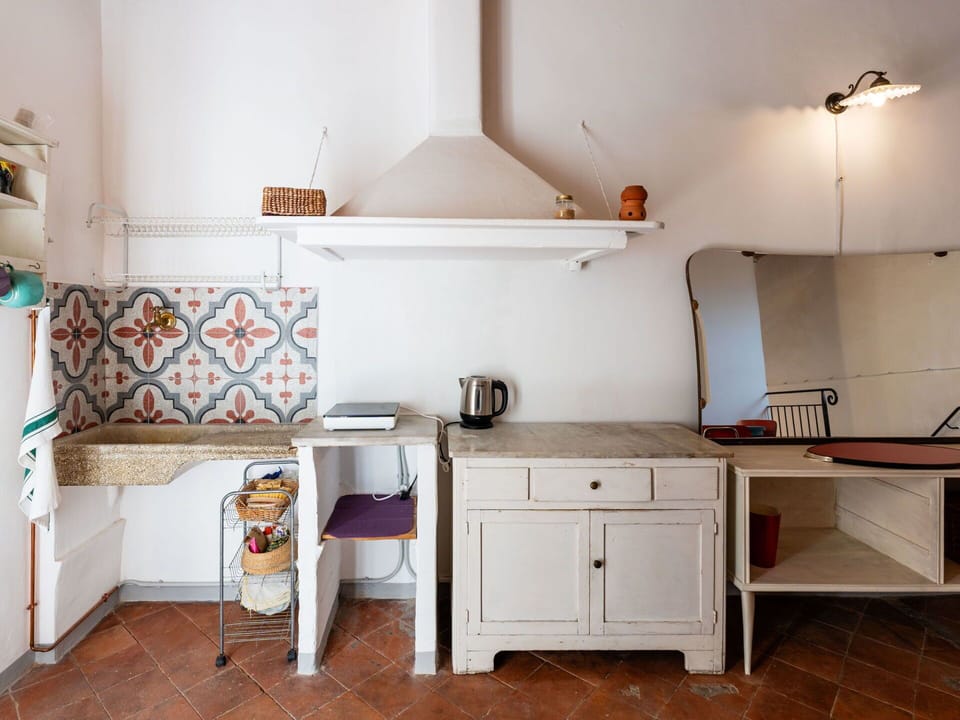 Kitchen, Interior Design, Flooring, Furniture, Ceiling, Floor, Countertop, Kitchen Appliance, Light Fixture, Room