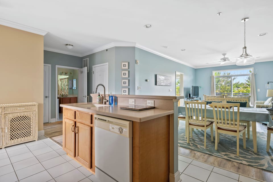 View of dining area from kitchen