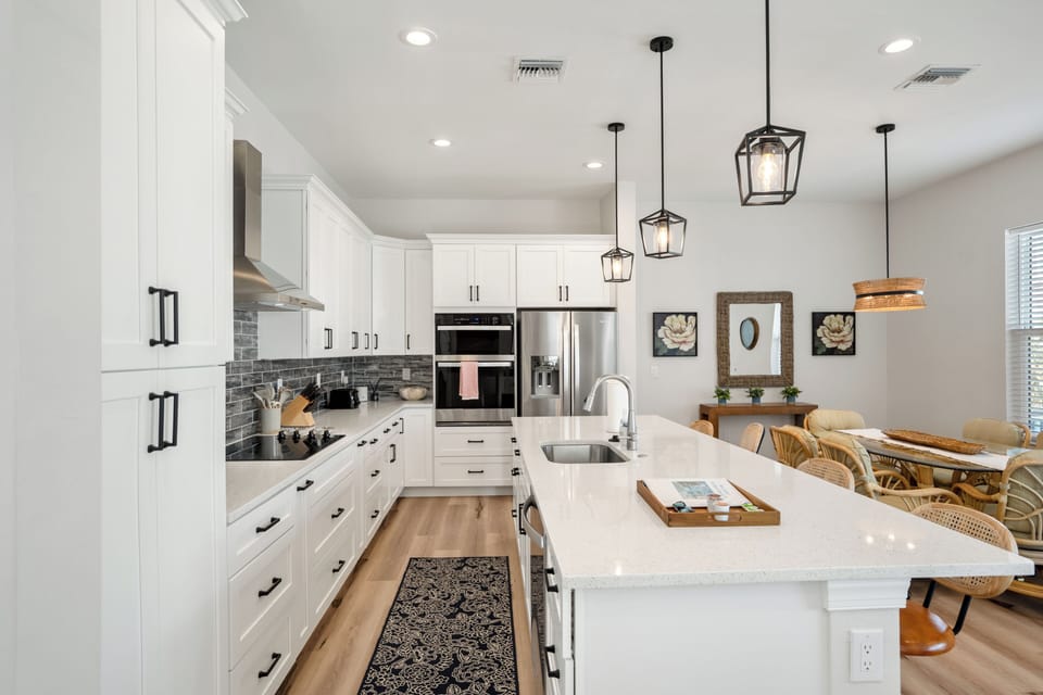 Cook comfortably in the fully stocked full kitchen with all the essentials - from pots/pans, baking sheets, cutting boards, blender, and more! 