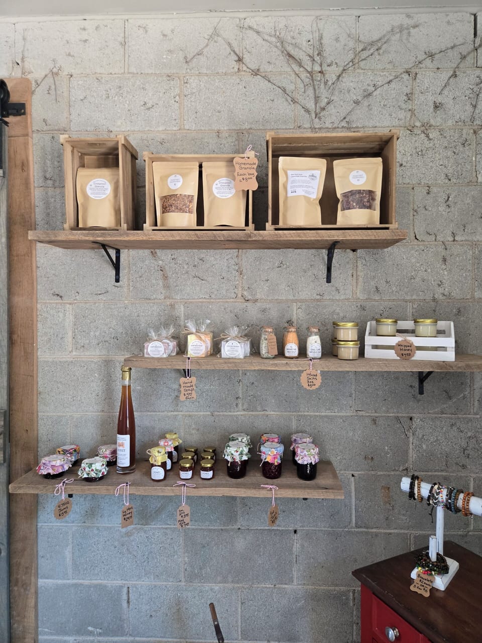 SELF SERVE FARM SHOP WHERE YOU CAN GRAB FRESH EGGS, BAKED GOODS, HONEY AND JAMS