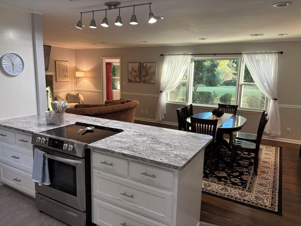 Kitchen + dining + living area