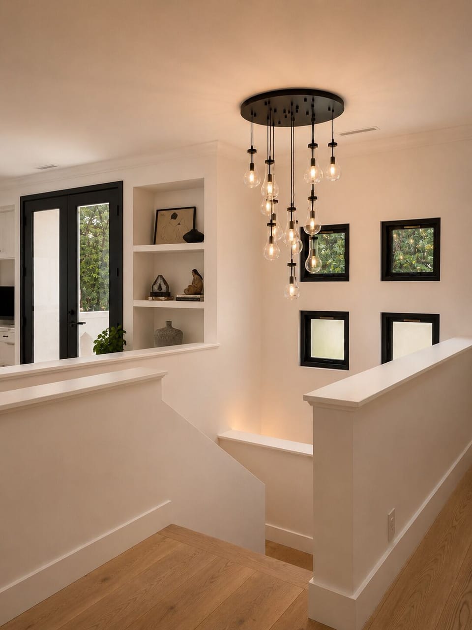 Stair well with chandelier 