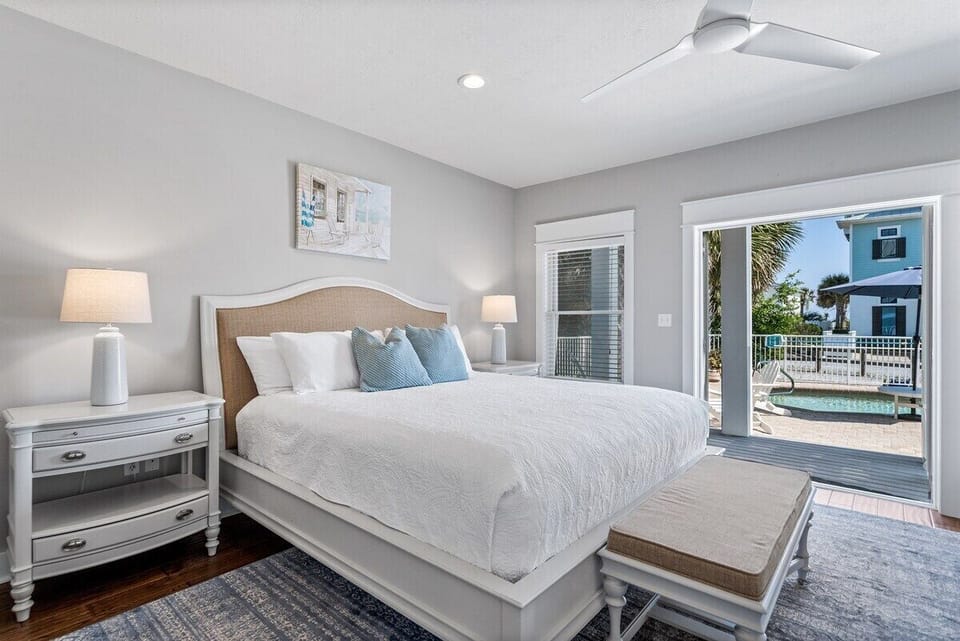 Wake up and step right out to your own private pool from this spacious king bedroom.