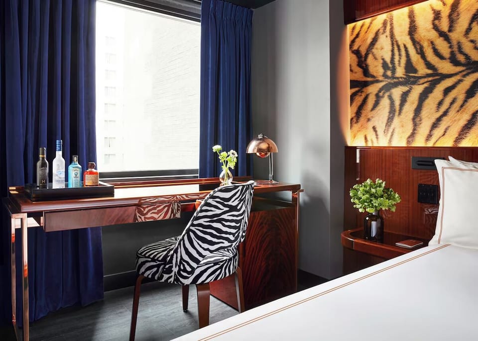 Sip a nightcap while working comfortably at the chic desk.