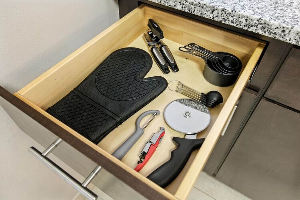 Every utensil you could need is already here — from pizza cutters to wine openers — so you can skip the store run entirely.