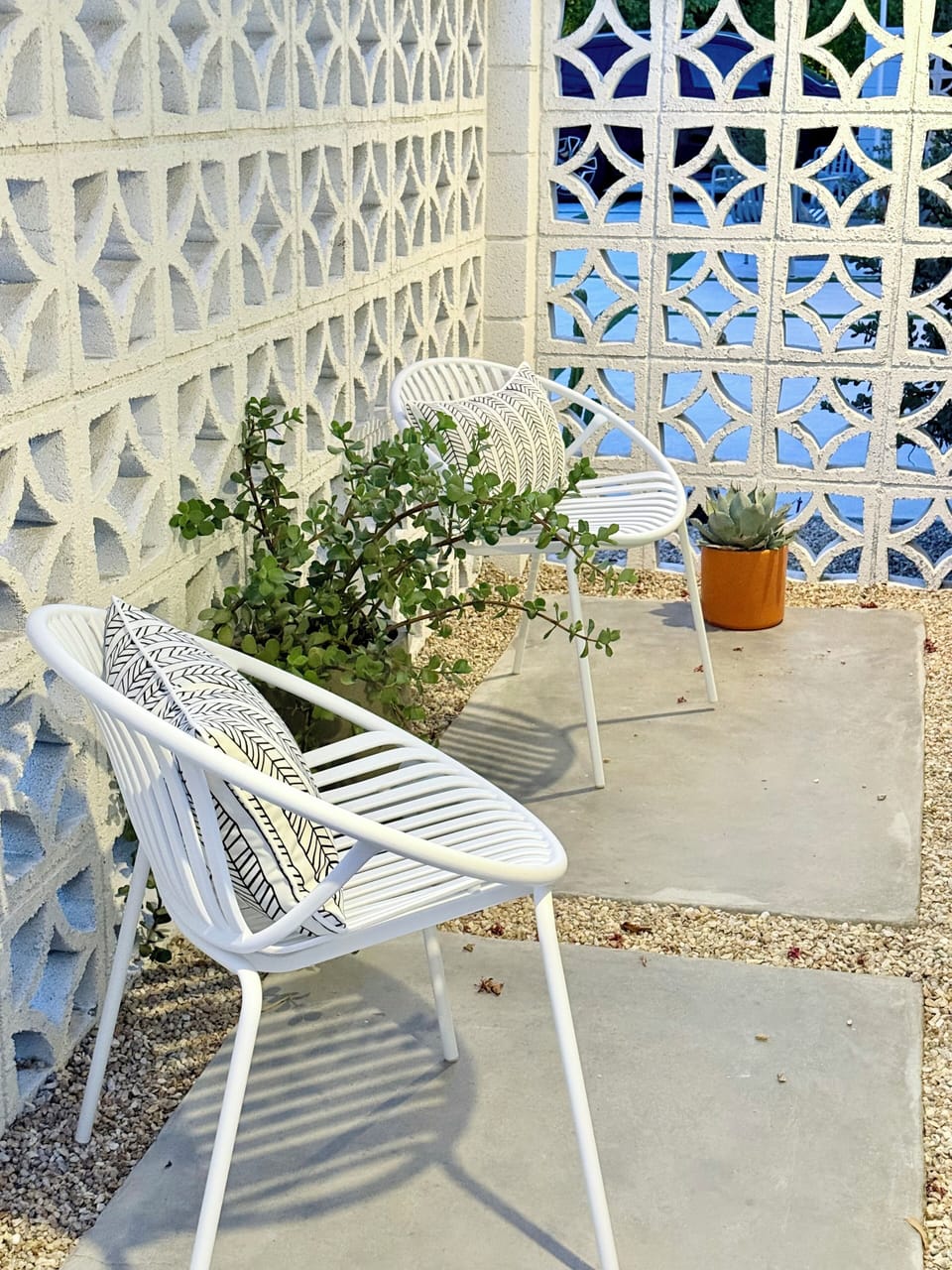 Every room has it's own patio; the primary bedroom has mountain views.