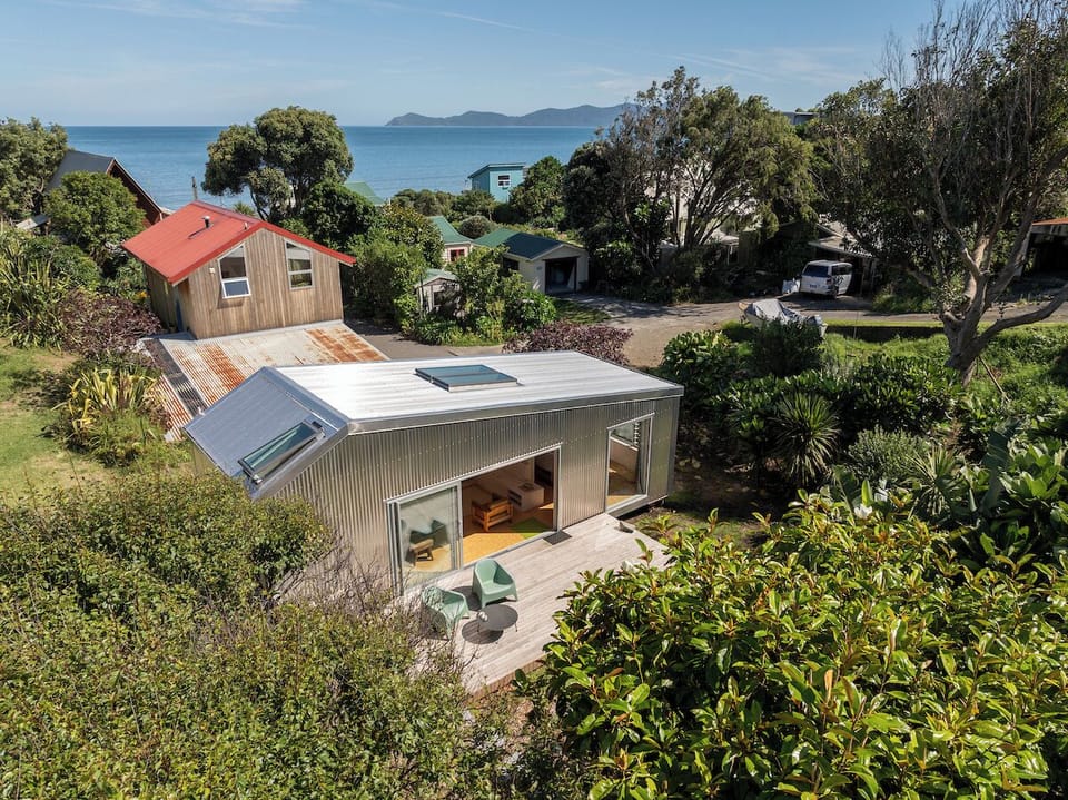 Aerial view to Kapiti Island and Lower Garden glade.