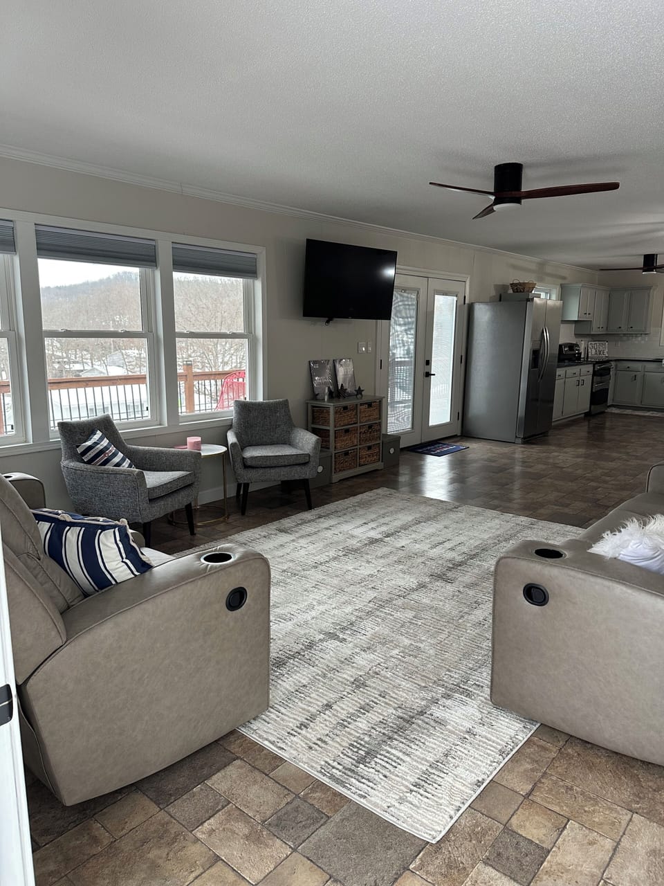 Upper floor living room from entry door.
