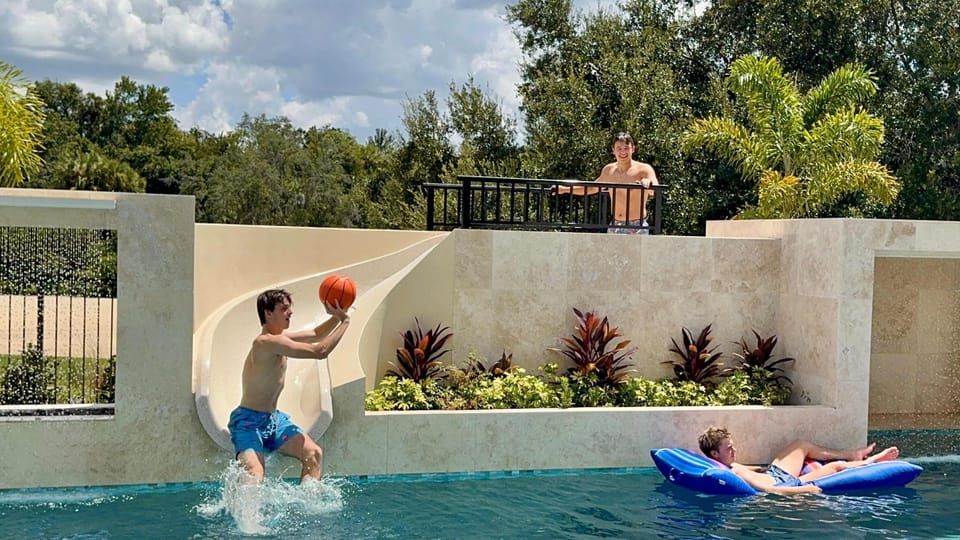 Shoot some hoops while enjoying the pool!