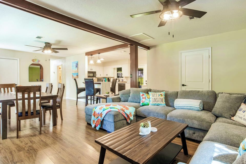 Sprawl out in our open area living room with space for everyone in your group!  Extra large comfy couches with a view of the dining table