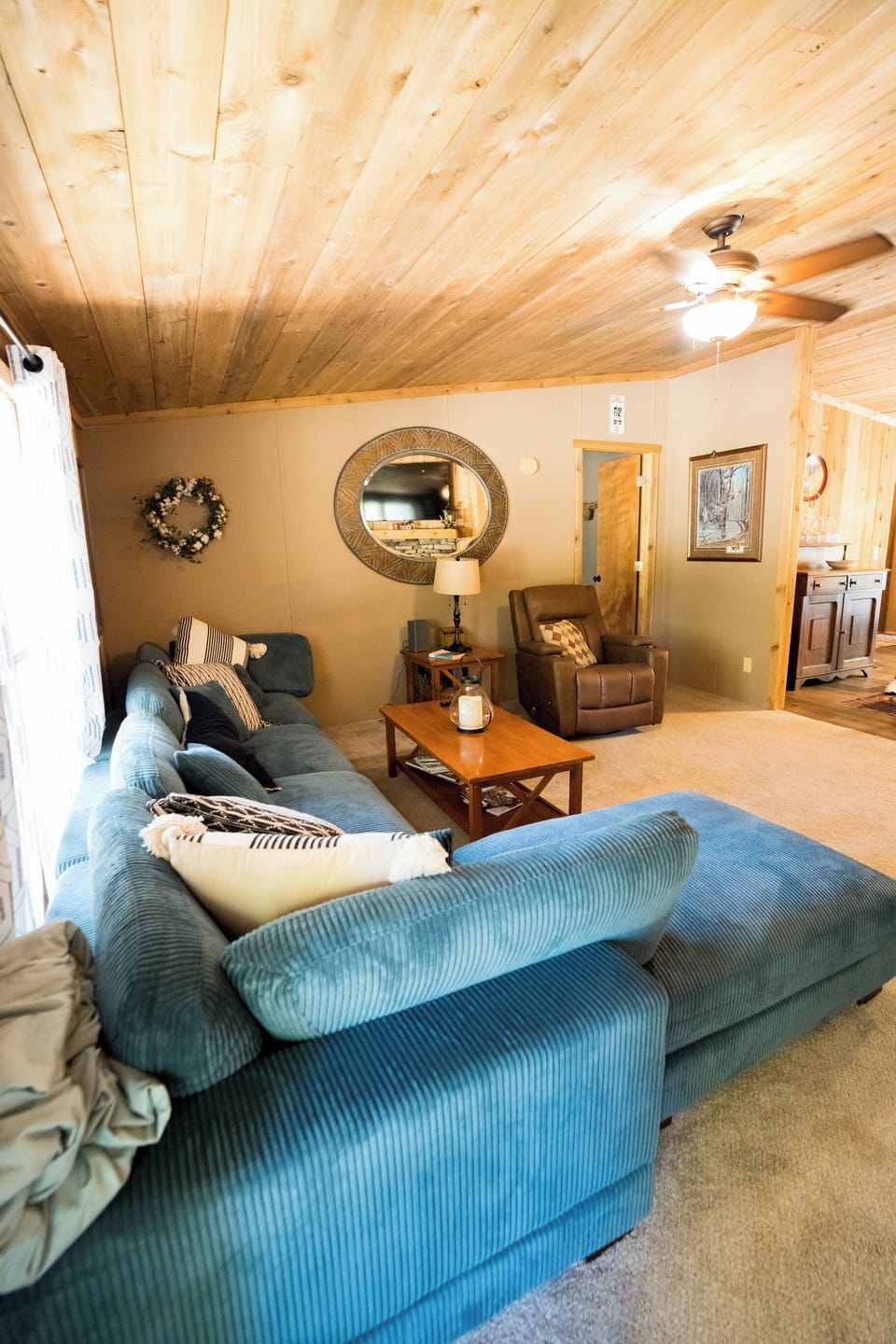Living room - oversized couch perfect for lounging & new leather recliner