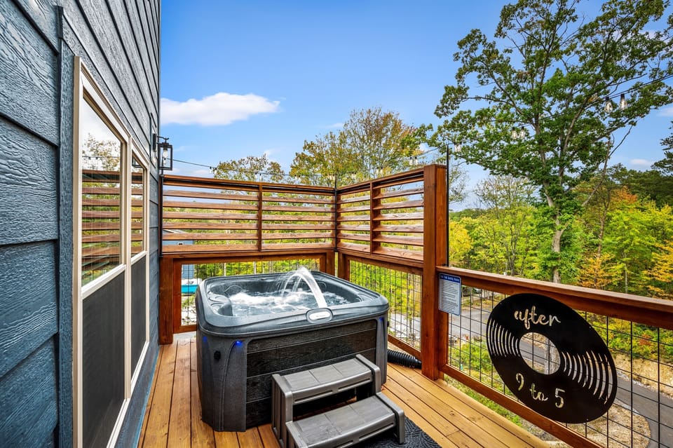 Private hot tub checked before every arrival - green views into the forest, 5-minute drive to Dollywood, Rocky Top Mountain Coaster 0.6 miles away