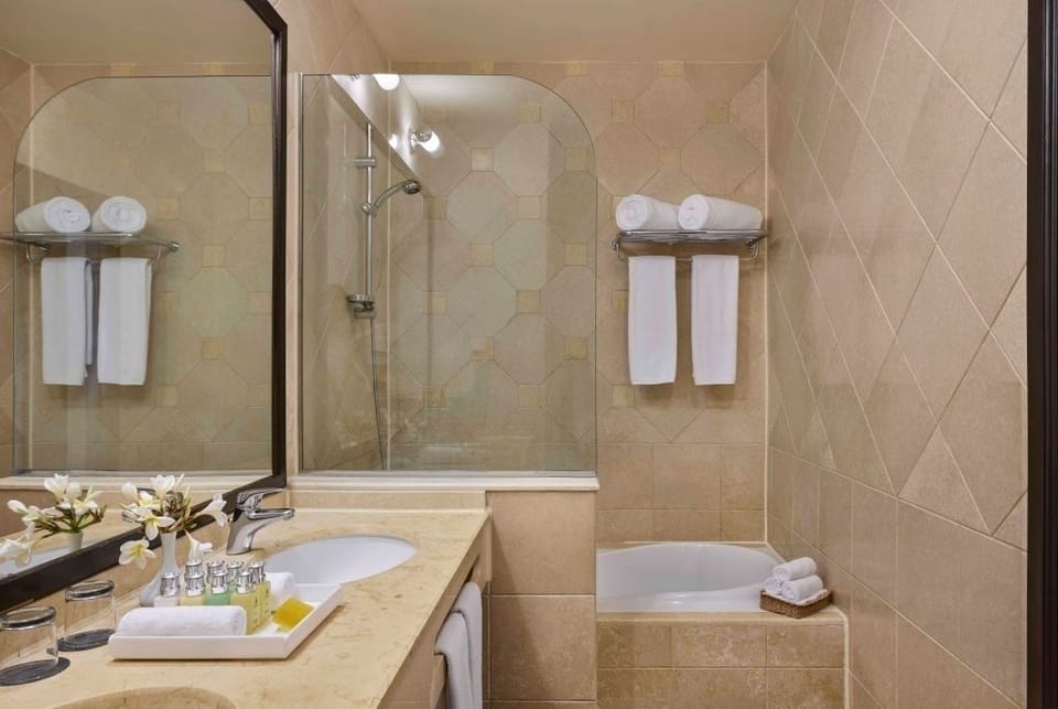 Refresh with a deep soak and an easy walk-in shower.