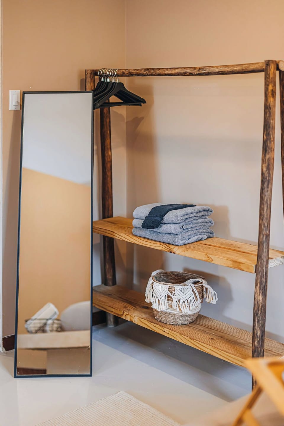 Enjoy full-size mirrors, hanging space for your wardrobe, and fresh towels in every room.