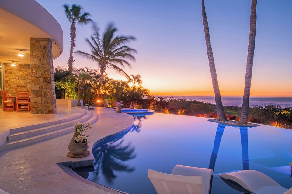 Infinity edge pool with amazing ocean views during sunset