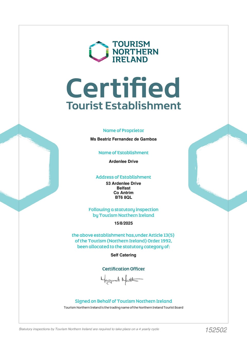 NI Tourism Certificate