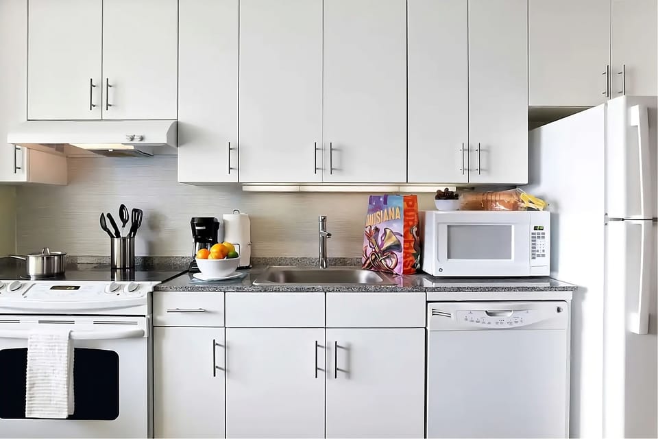 Cook easy meals with full-size appliances and ample counter space.