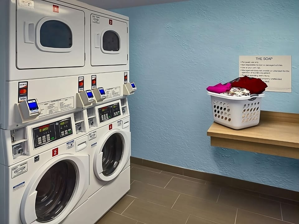 Pack light and refresh clothes easily in the guest laundry.